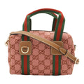 Gucci GG Canvas Sherry Line Mini Boston Bag 2-Way Crossbody Leather Pink Silver