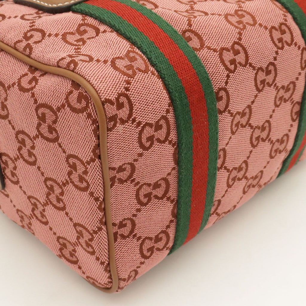 Gucci GG Canvas Sherry Line Mini Boston Bag 2-Way Crossbody Leather Pink Silver — view 3