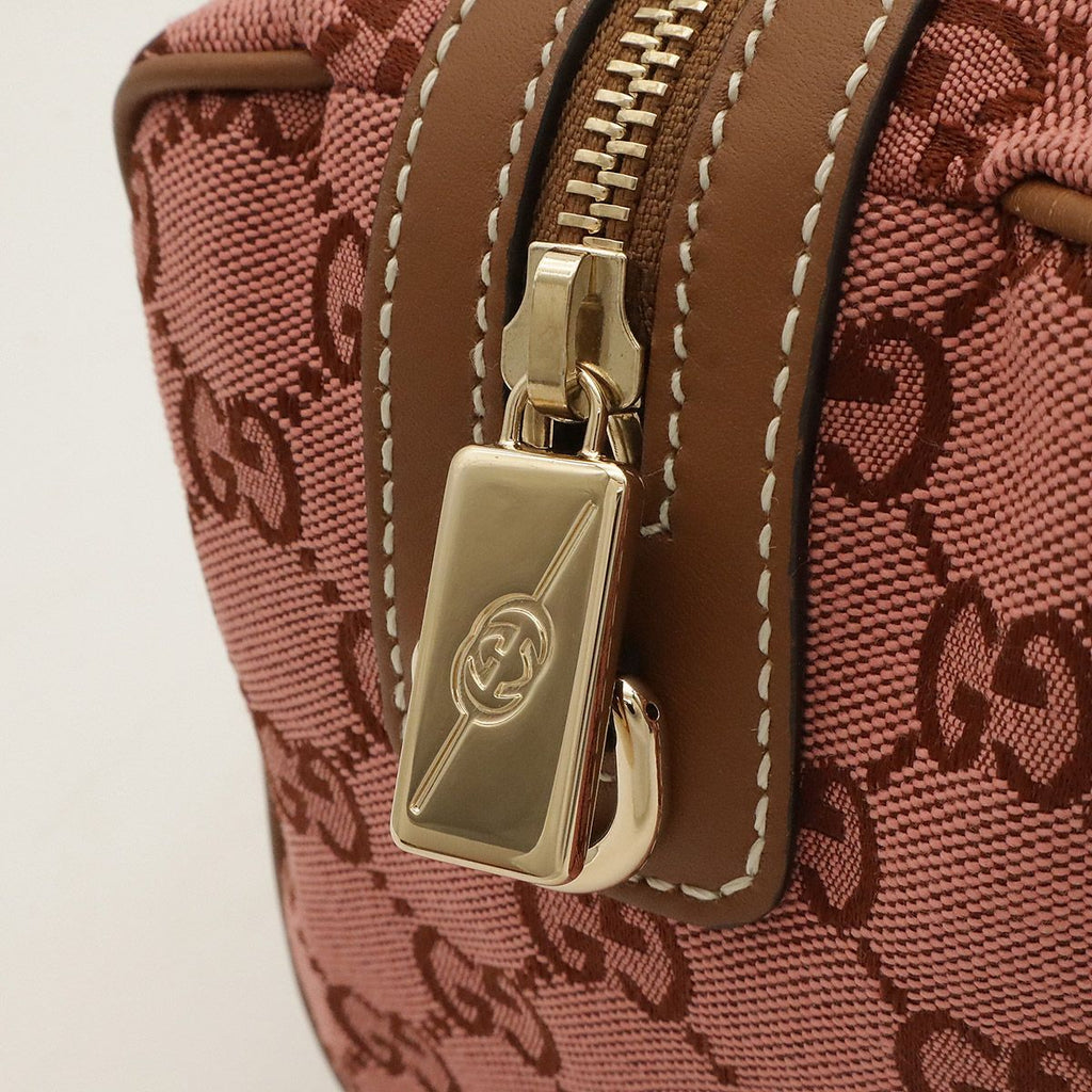 Gucci GG Canvas Sherry Line Mini Boston Bag 2-Way Crossbody Leather Pink Silver — view 6