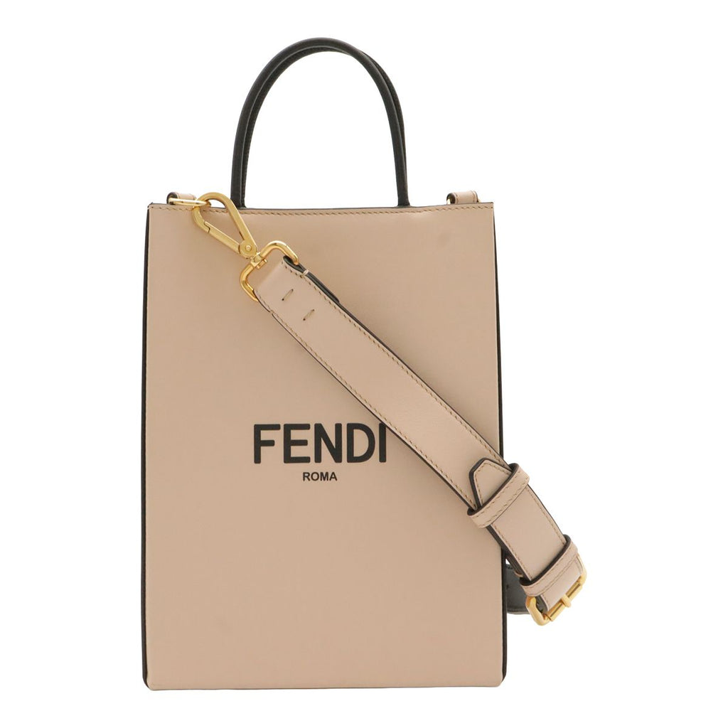 Fendi Shopping Small 2-Way Shoulder Bag Crossbody Leather Pink Black Gold