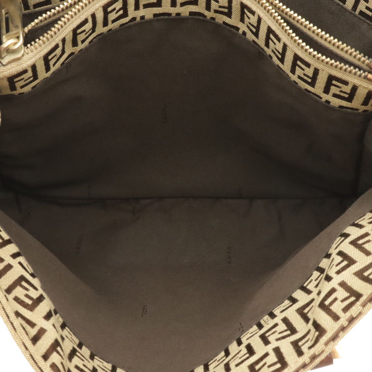 Fendi Zucchino Zucca Pattern Tote Bag Canvas Leather Khaki Brown Gold — view 8