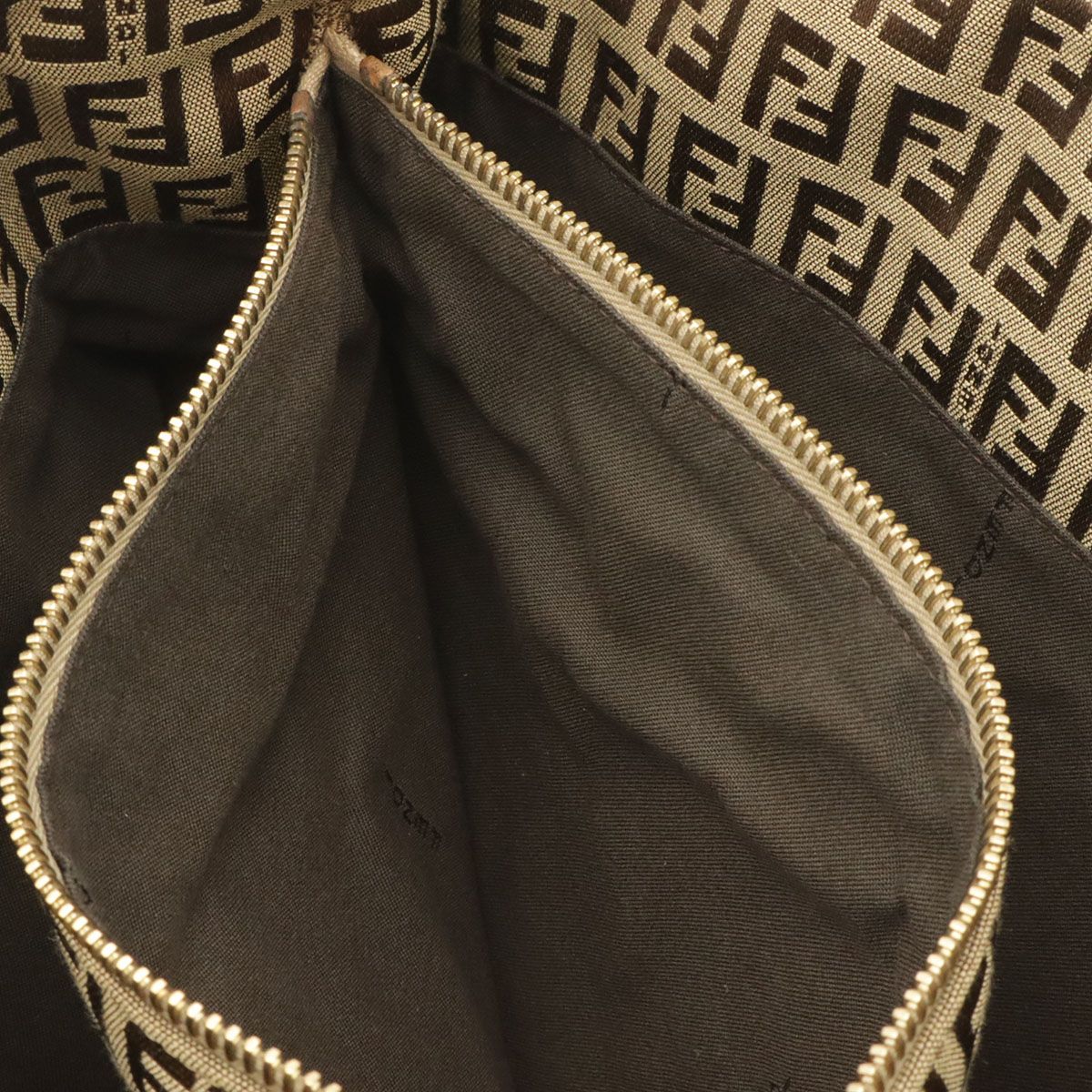 Fendi Zucchino Zucca Pattern Tote Bag Canvas Leather Khaki Brown Gold — view 7