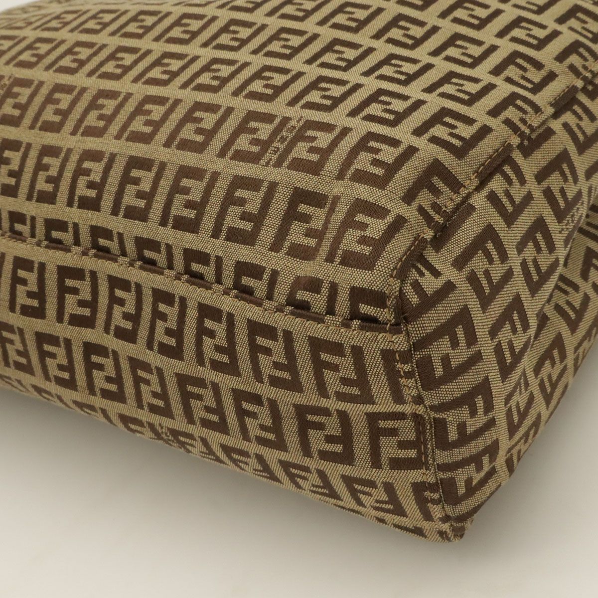 Fendi Zucchino Zucca Pattern Tote Bag Canvas Leather Khaki Brown Gold — view 3