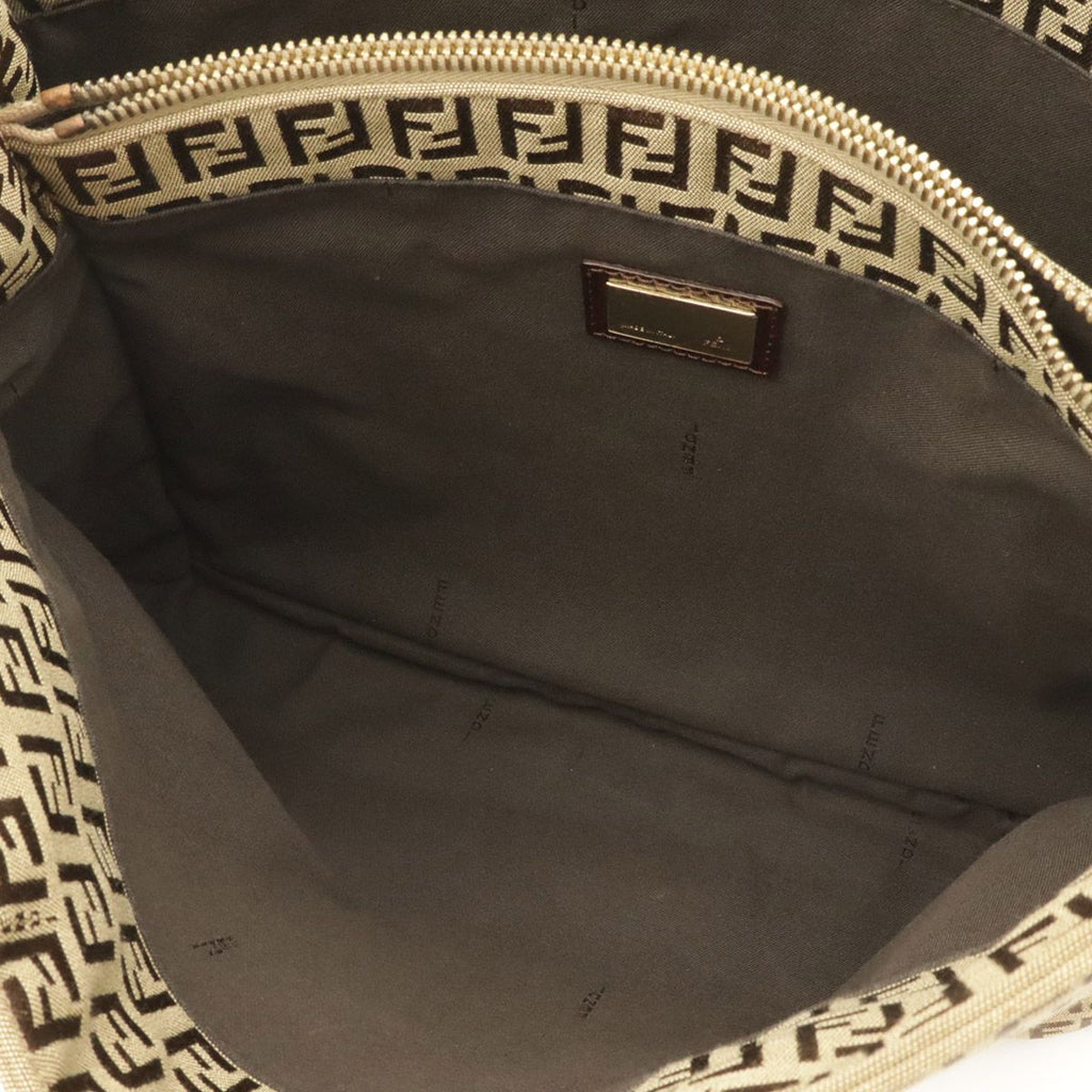 Fendi Zucchino Zucca Pattern Tote Bag Canvas Leather Khaki Brown Gold — view 5