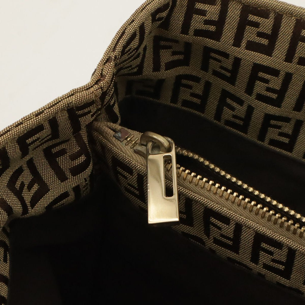 Fendi Zucchino Zucca Pattern Tote Bag Canvas Leather Khaki Brown Gold — view 6
