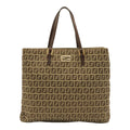 Fendi Zucchino Zucca Pattern Tote Bag Canvas Leather Khaki Brown Gold