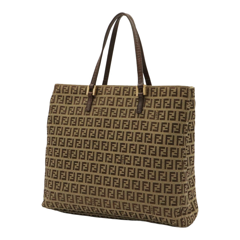 Fendi Zucchino Zucca Pattern Tote Bag Canvas Leather Khaki Brown Gold — view 2