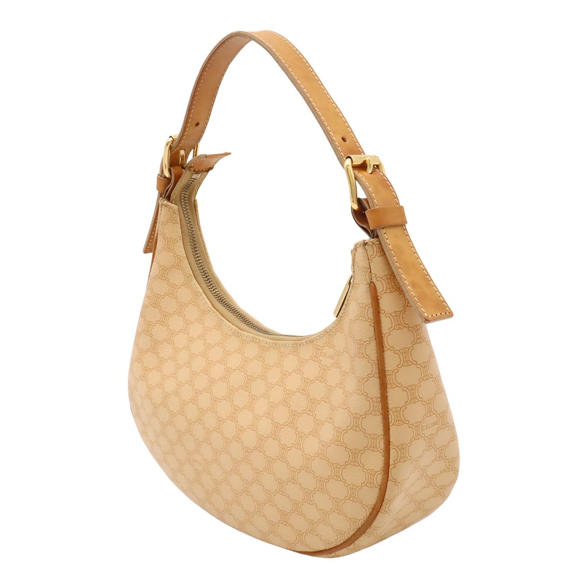 Celine Macadam Mini Bag Half Moon Hobo Leather Beige Brown Gold — view 2
