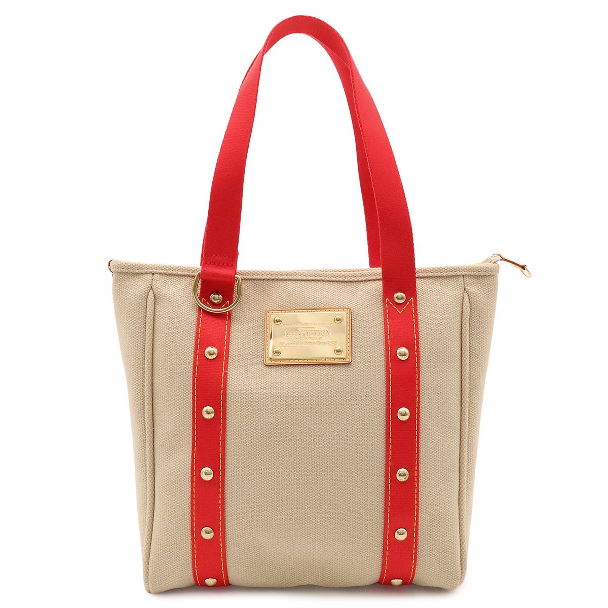 Louis Vuitton Antigua Cabas MM Tote Shoulder Bag Beige Red