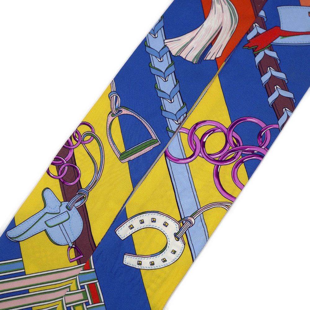 Hermes Brides Et Gray Bridle and Charm Multicolor Twilly Silk 100% Scarf — view 7