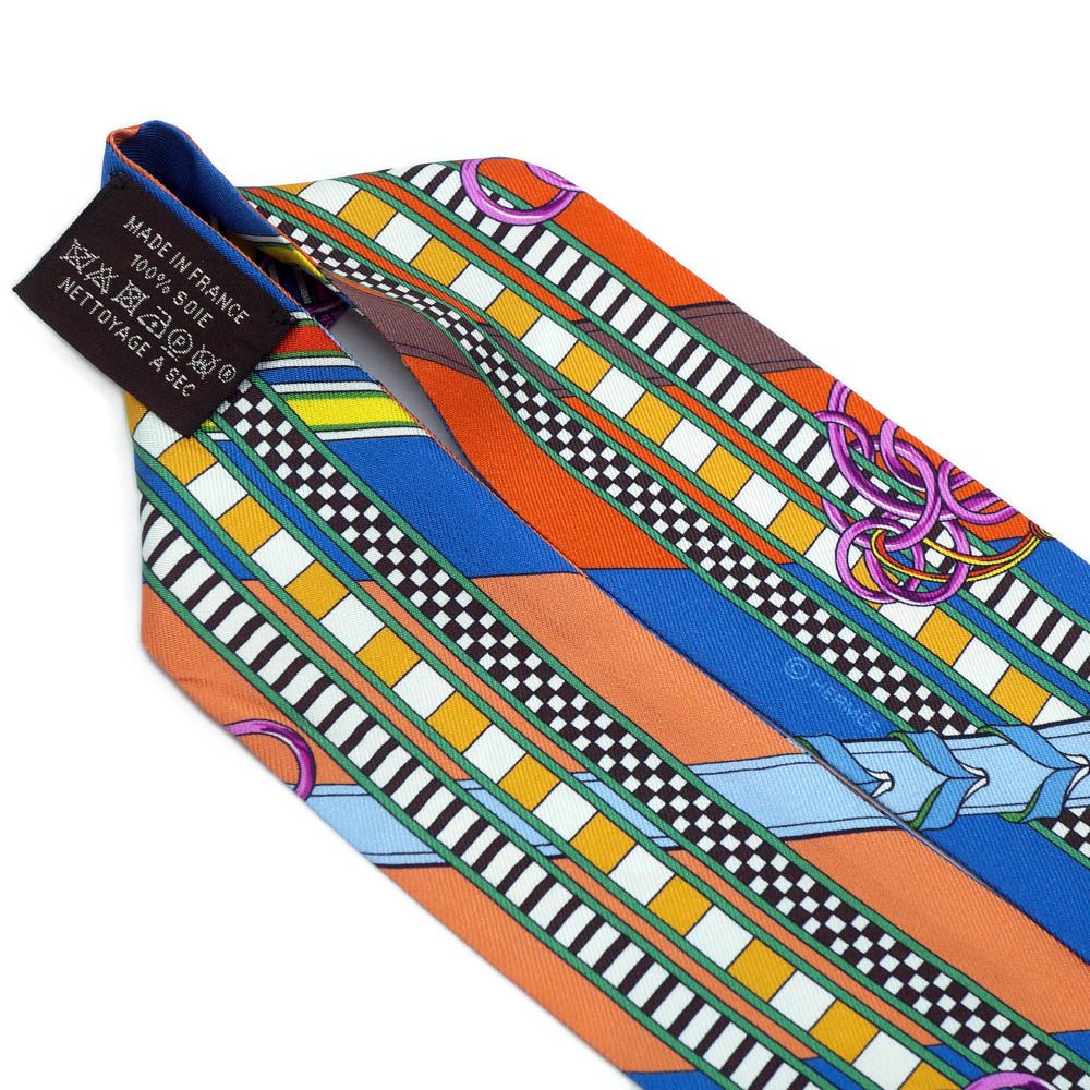 Hermes Brides Et Gray Bridle and Charm Multicolor Twilly Silk 100% Scarf — view 5
