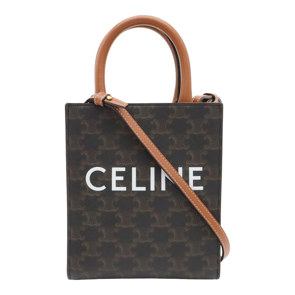 Celine Triomphe Mini Vertical Cabas Mini Bag 2-Way Crossbody Leather Tan