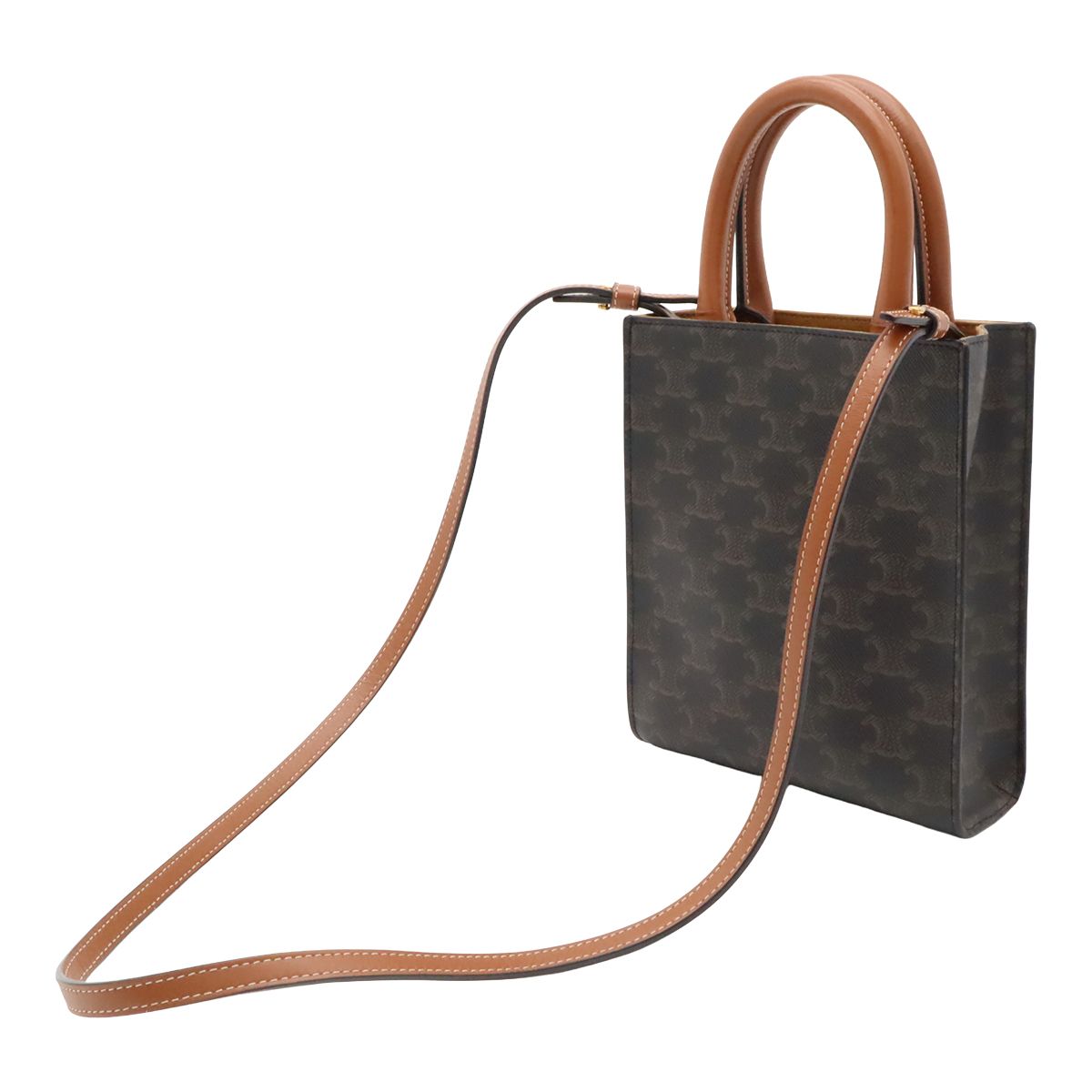 Celine Triomphe Mini Vertical Cabas Mini Bag 2-Way Crossbody Leather Tan — view 2