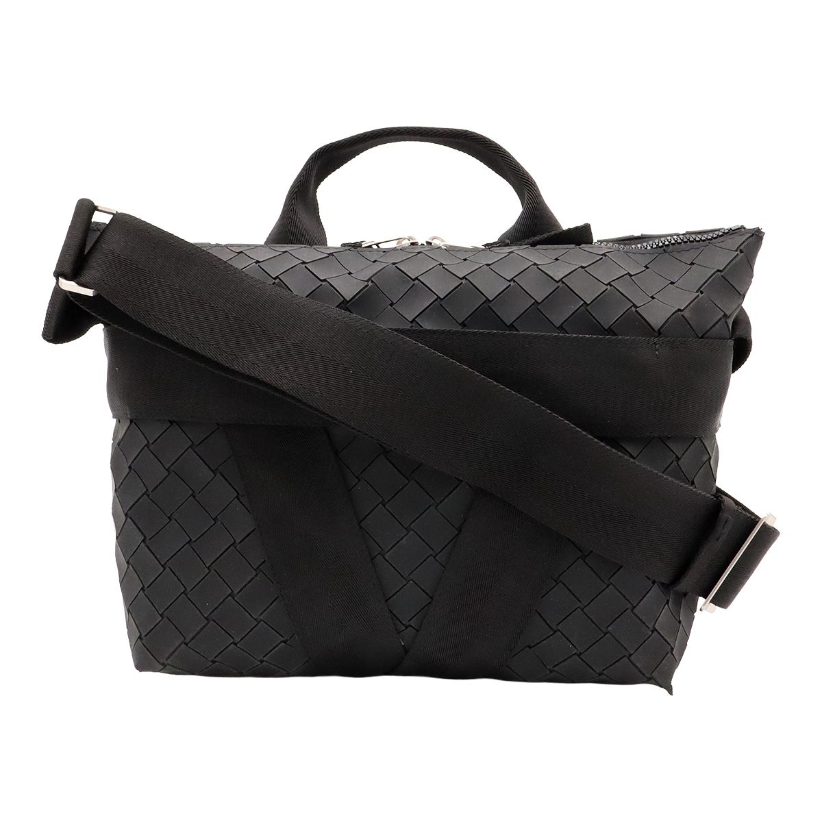 Bottega Veneta Intrecciato 2-Way Shoulder Bag Rubber Fabric Black