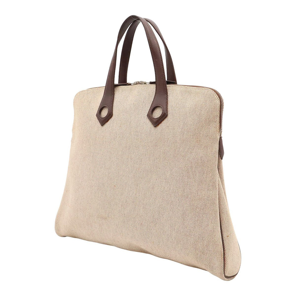 Hermes Sac Ibou MM Handbag 2-Way Toile H Leather Ivory Natural Brown Silver — view 2