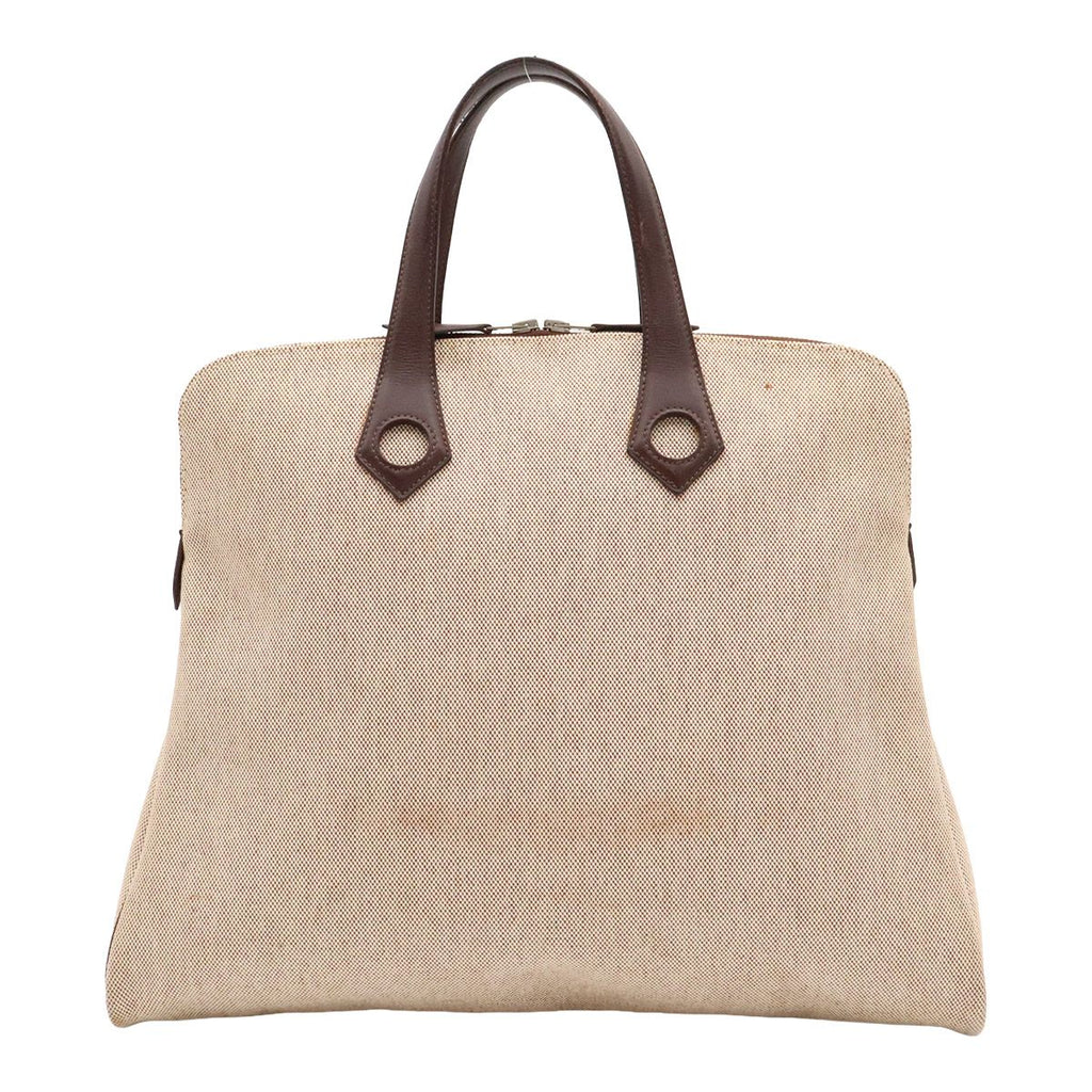Hermes Sac Ibou MM Handbag 2-Way Toile H Leather Ivory Natural Brown Silver