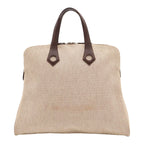 Hermes Sac Ibou MM Handbag 2-Way Toile H Leather Ivory Natural Brown Silver