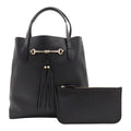 Gucci Horsebit Tote Bag Tassel Fringe Leather Black Gold