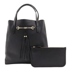 Gucci Horsebit Tote Bag Tassel Fringe Leather Black Gold