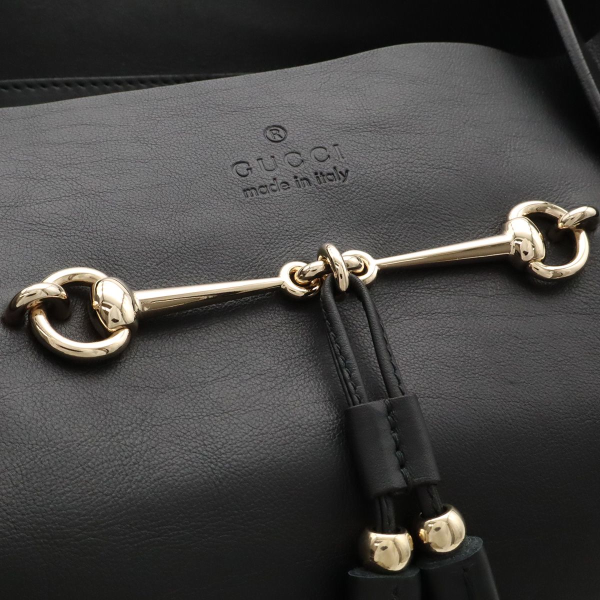 Gucci Horsebit Tote Bag Tassel Fringe Leather Black Gold — view 5