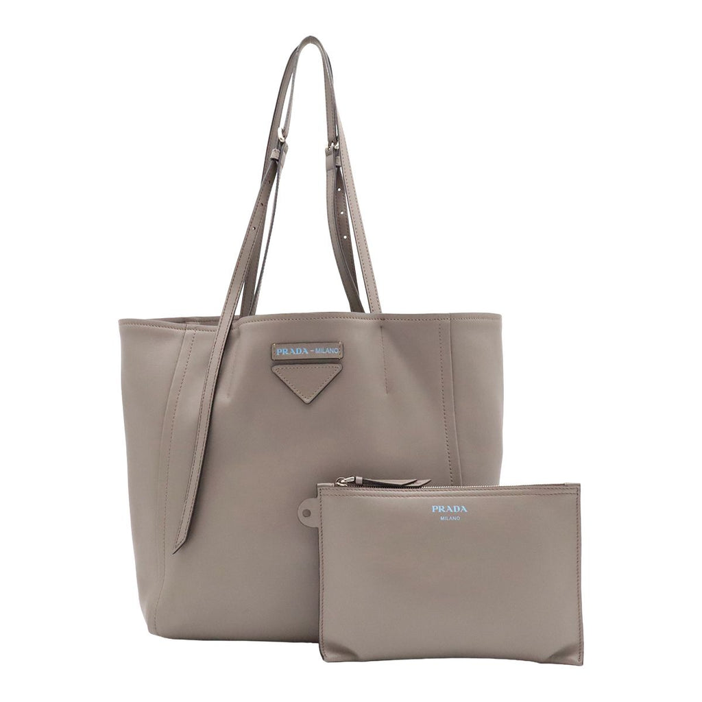 Prada Tote Bag Shoulder Leather Gray Gold