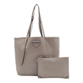 Prada Tote Bag Shoulder Leather Gray Gold
