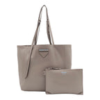 Prada Tote Bag Shoulder Leather Gray Gold
