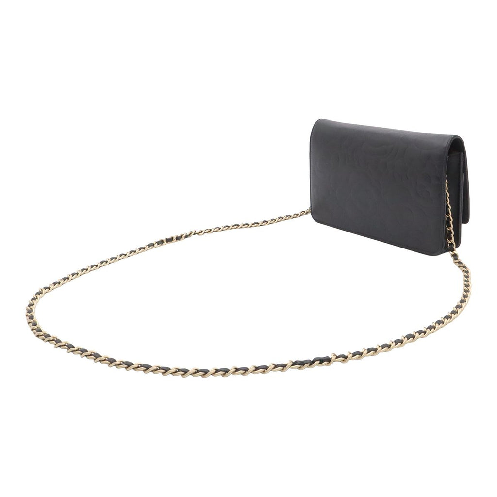 Chanel Camellia CC Logo Chain Wallet Shoulder Bag Pochette Lambskin Leather — view 2
