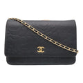 Chanel Camellia CC Logo Chain Wallet Shoulder Bag Pochette Lambskin Leather