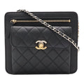 Chanel Quilted Chain Shoulder Bag Pochette Leather Black