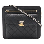 Chanel Quilted Chain Shoulder Bag Pochette Leather Black