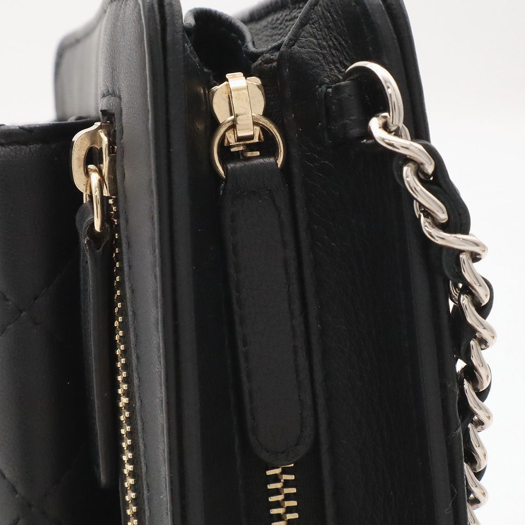 Chanel Quilted Chain Shoulder Bag Pochette Leather Black — view 7