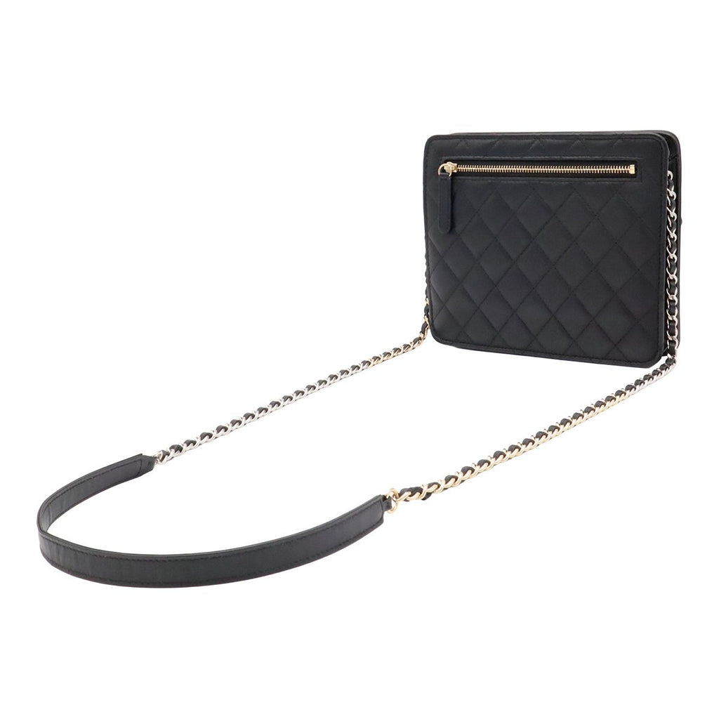 Chanel Quilted Chain Shoulder Bag Pochette Leather Black — view 2