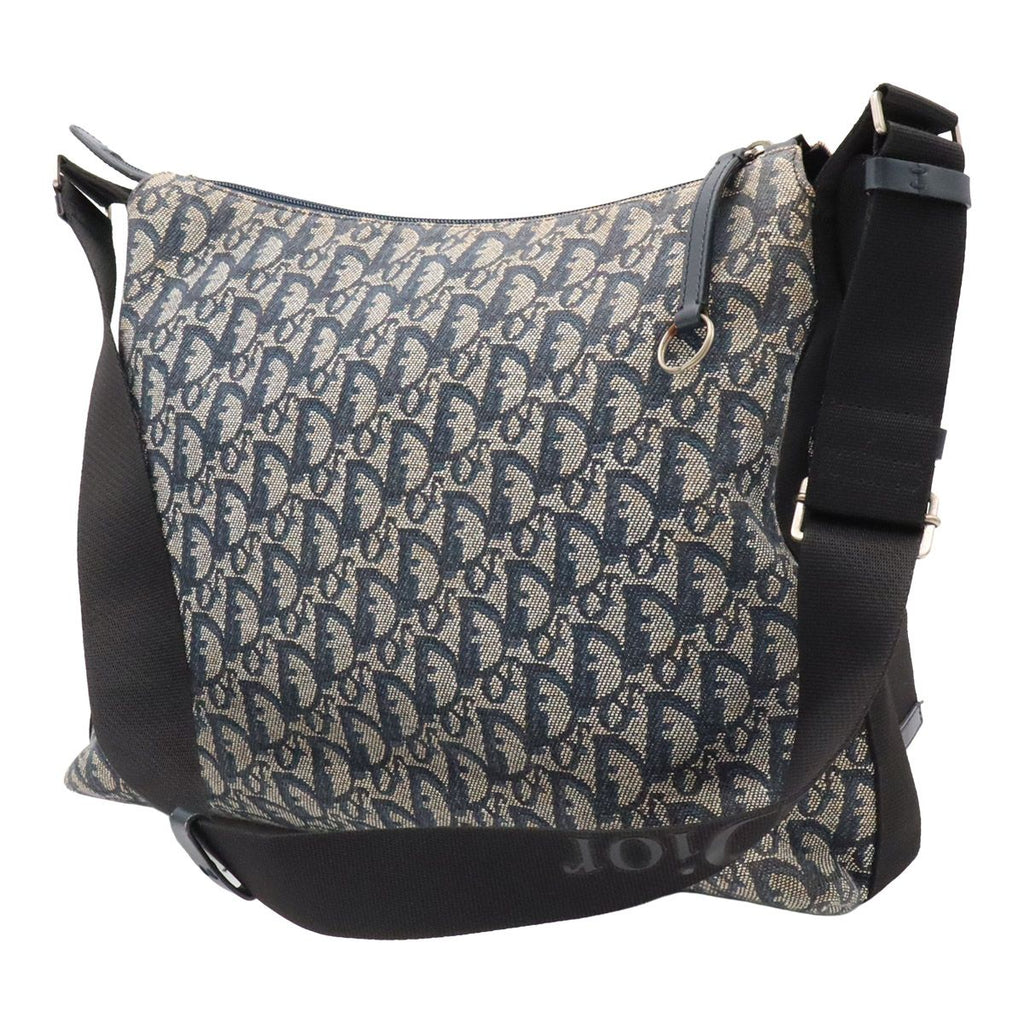 Dior Trotter Shoulder Bag Crossbody Jacquard Canvas Leather Navy Black — view 2