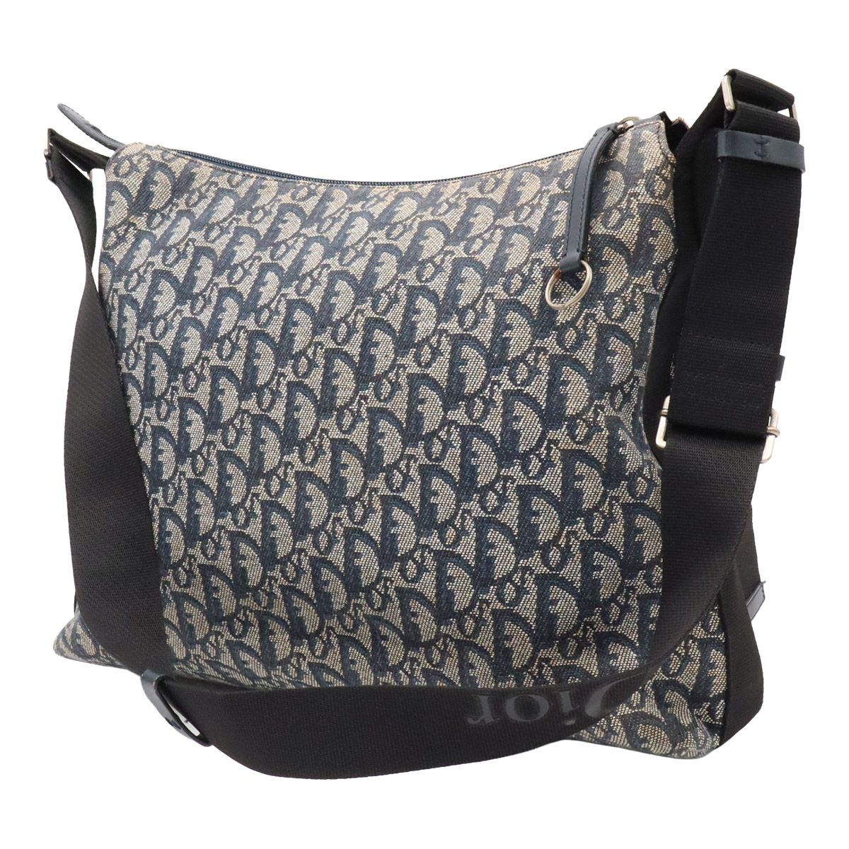 Dior Trotter Shoulder Bag Crossbody Jacquard Canvas Leather Navy Black — view 2