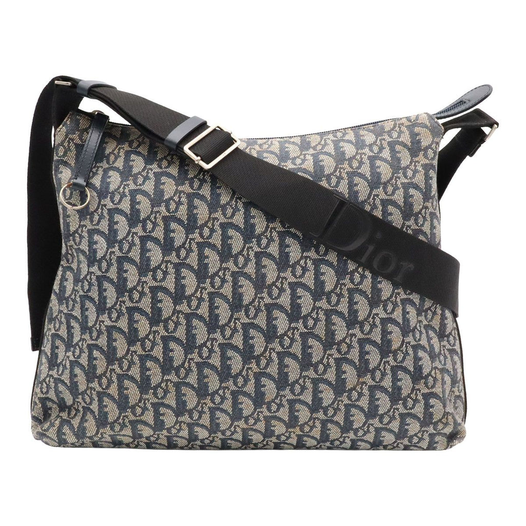 Dior Trotter Shoulder Bag Crossbody Jacquard Canvas Leather Navy Black