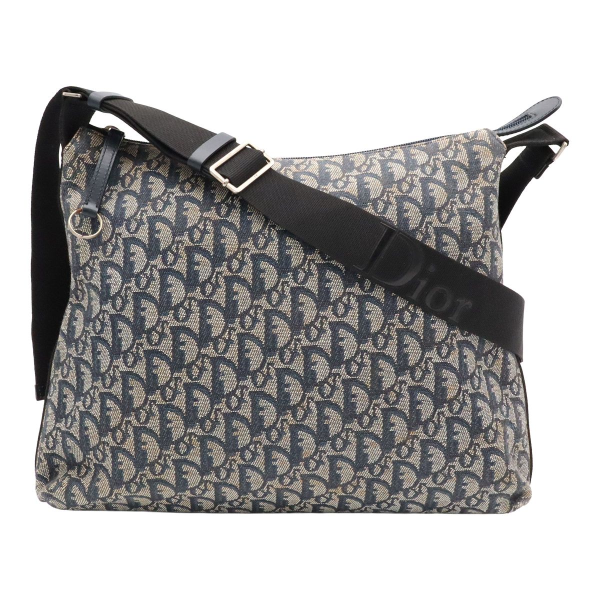 Dior Trotter Shoulder Bag Crossbody Jacquard Canvas Leather Navy Black