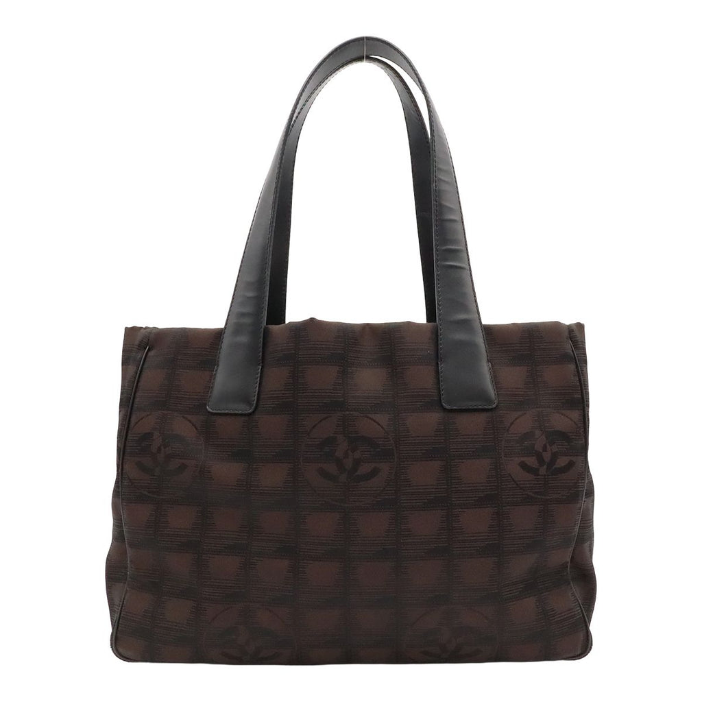 Chanel New Travel Line Tote PM Shoulder Bag Nylon Leather Brown