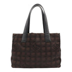 Chanel New Travel Line Tote PM Shoulder Bag Nylon Leather Brown