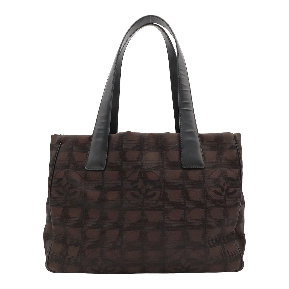 Chanel New Travel Line Tote PM Shoulder Bag Nylon Leather Brown