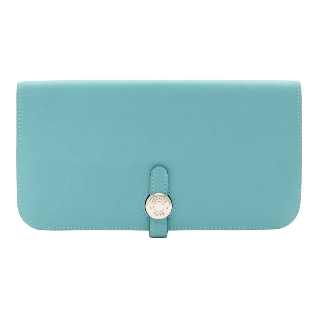 Hermes Dogon Recto Verso Long Wallet Bifold Veau Swift Blue Atoll Silver