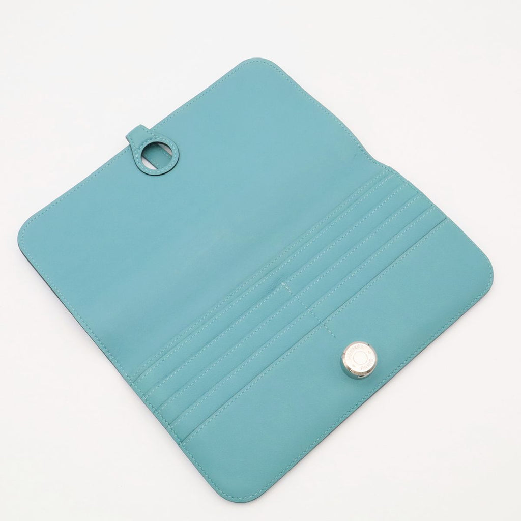 Hermes Dogon Recto Verso Long Wallet Bifold Veau Swift Blue Atoll Silver — view 6