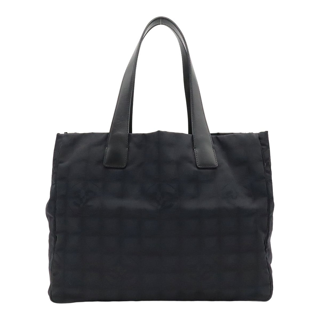 Chanel New Travel Line Tote MM Shoulder Bag Nylon Jacquard Black