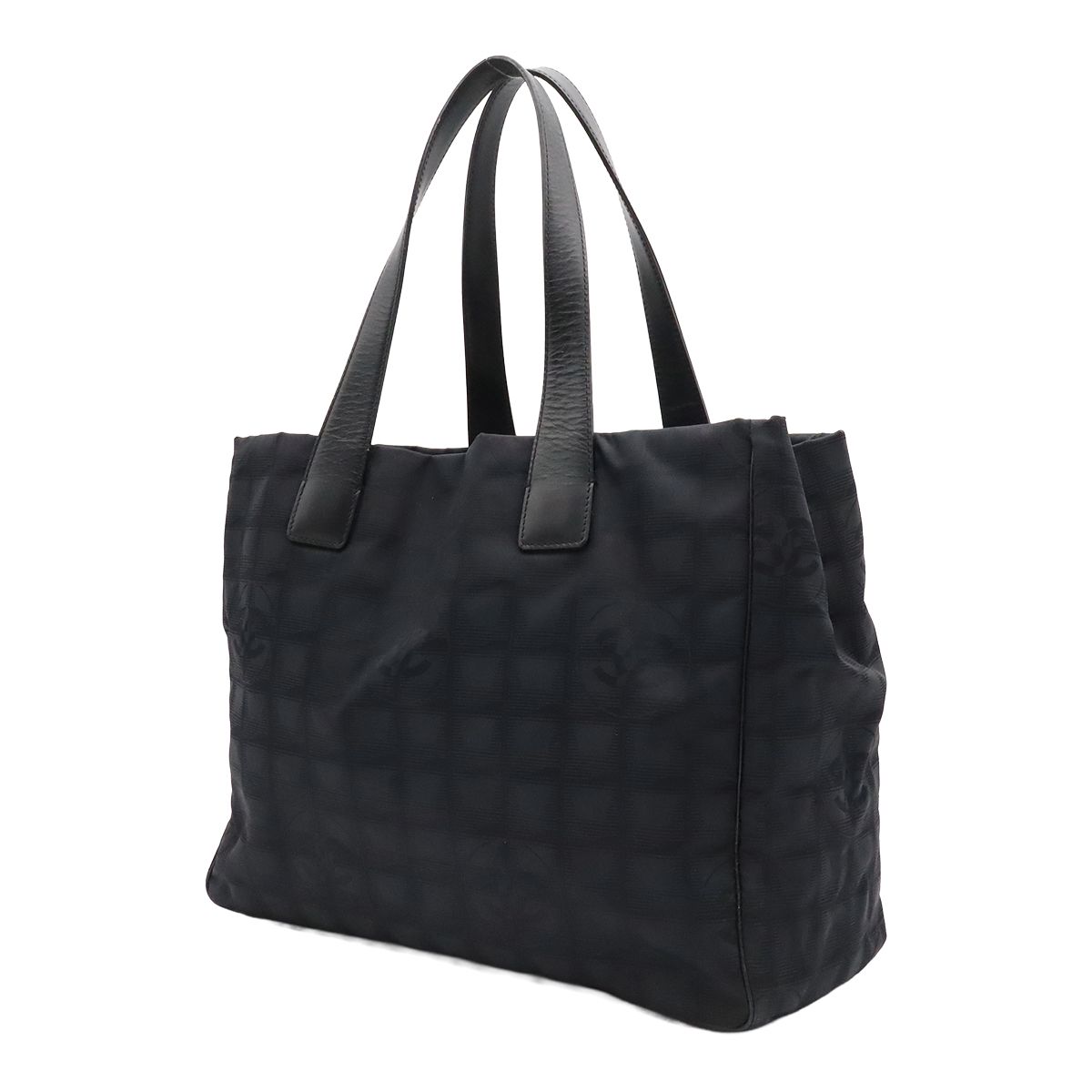 Chanel New Travel Line Tote MM Shoulder Bag Nylon Jacquard Black — view 2