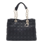 Dior Cannage Tote 2-Way Chain Shoulder Bag Leather Black Silver