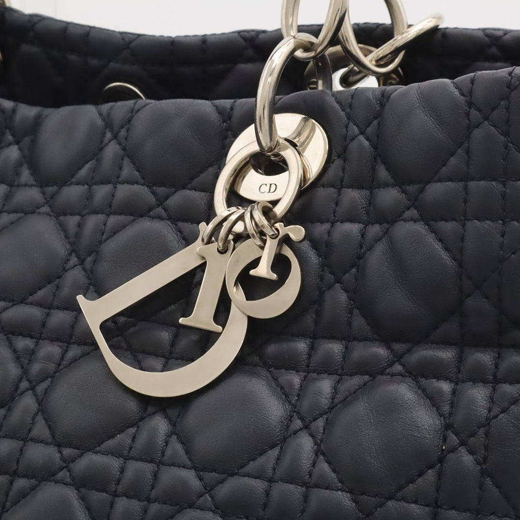 Dior Cannage Tote 2-Way Chain Shoulder Bag Leather Black Silver — view 8