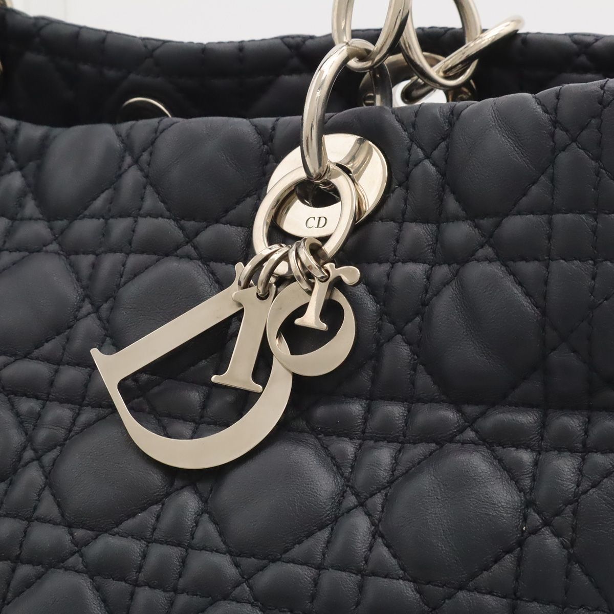Dior Cannage Tote 2-Way Chain Shoulder Bag Leather Black Silver — view 8