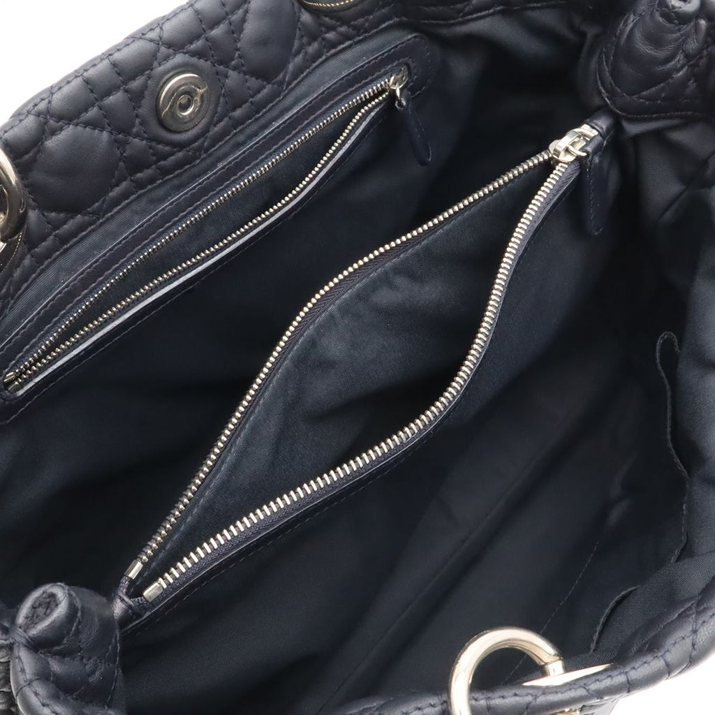 Dior Cannage Tote 2-Way Chain Shoulder Bag Leather Black Silver — view 6