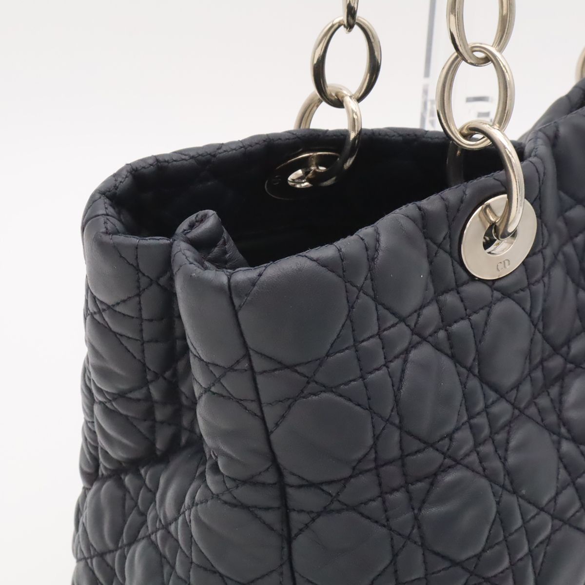 Dior Cannage Tote 2-Way Chain Shoulder Bag Leather Black Silver — view 5