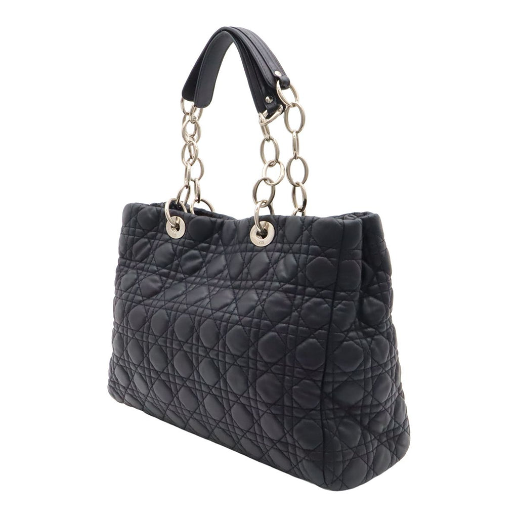 Dior Cannage Tote 2-Way Chain Shoulder Bag Leather Black Silver — view 2